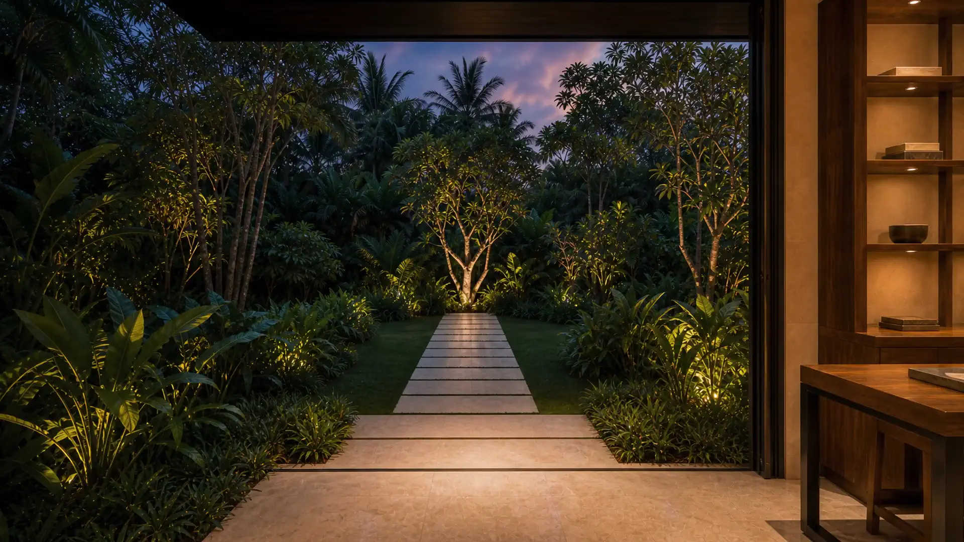 Warm rear threshold and garden handoff space at the end of the Local Web Works house journey.